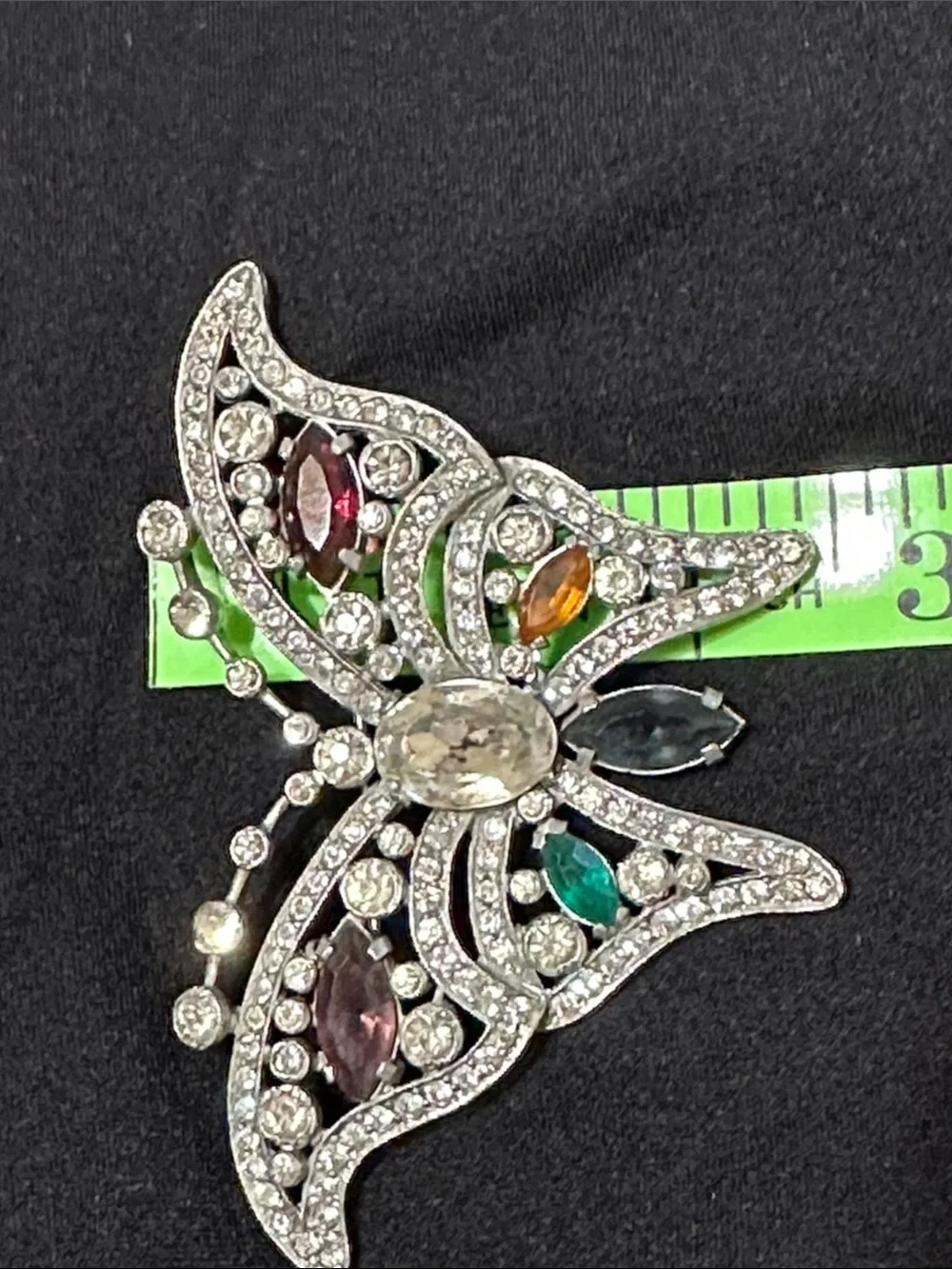 Pot Metal Butterfly Large Brooch w/Multicolor Prong set & Bezel set Rhinestones